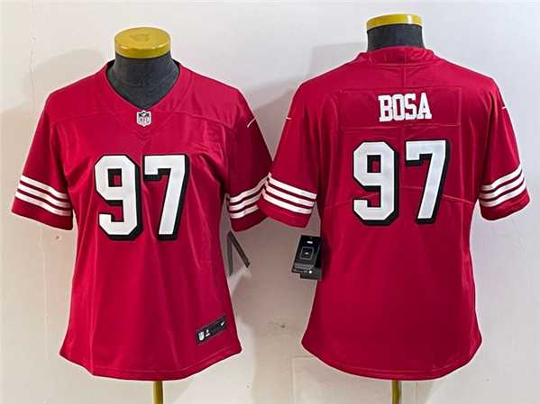 Women's San Francisco 49ers #97 Nick Bosa New Red Stitched Jersey(Run Small),We sell and wholesale Women's San Francisco 49ers #97 Nick Bosa New Red Stitched Jersey(Run Small) on line form chian!